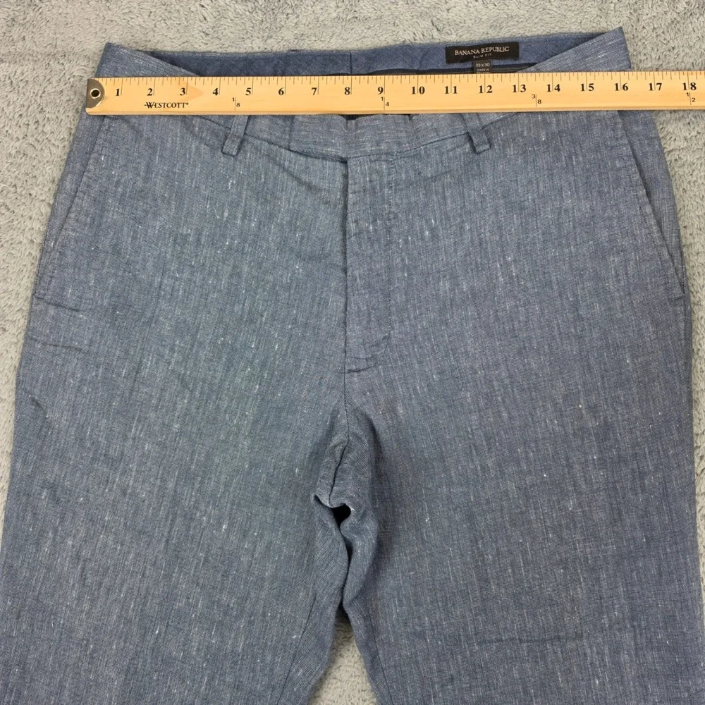 Banana Republic Linen Blend Pants Mens 33x30 Blue Slim Fit Slub Flat Front Chino